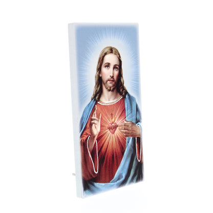 Quadro in legno Sacro cuore di Gesù con dettagli argentati. Dimensione 9x18 cm
