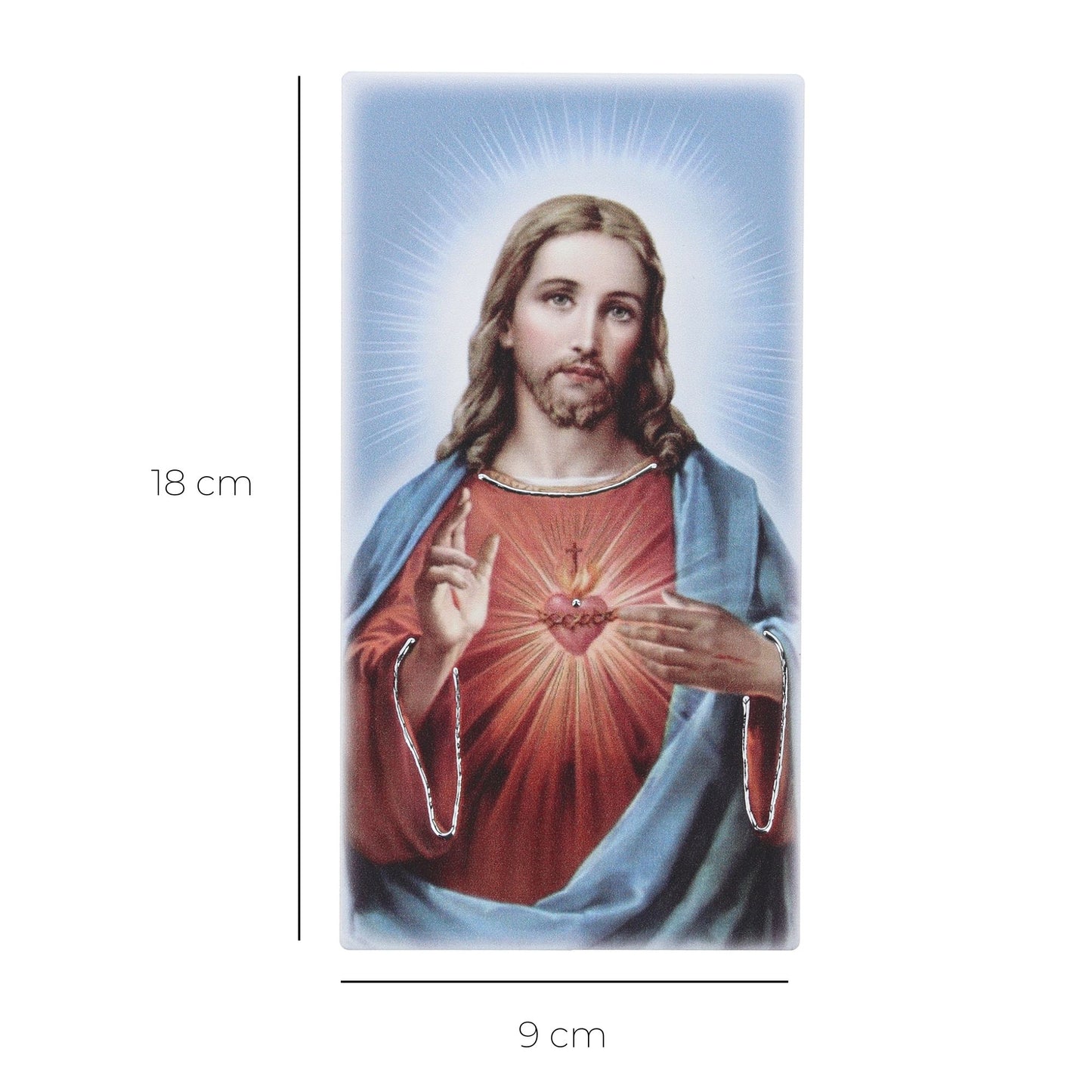 Quadro in legno Sacro cuore di Gesù con dettagli argentati. Dimensione 9x18 cm