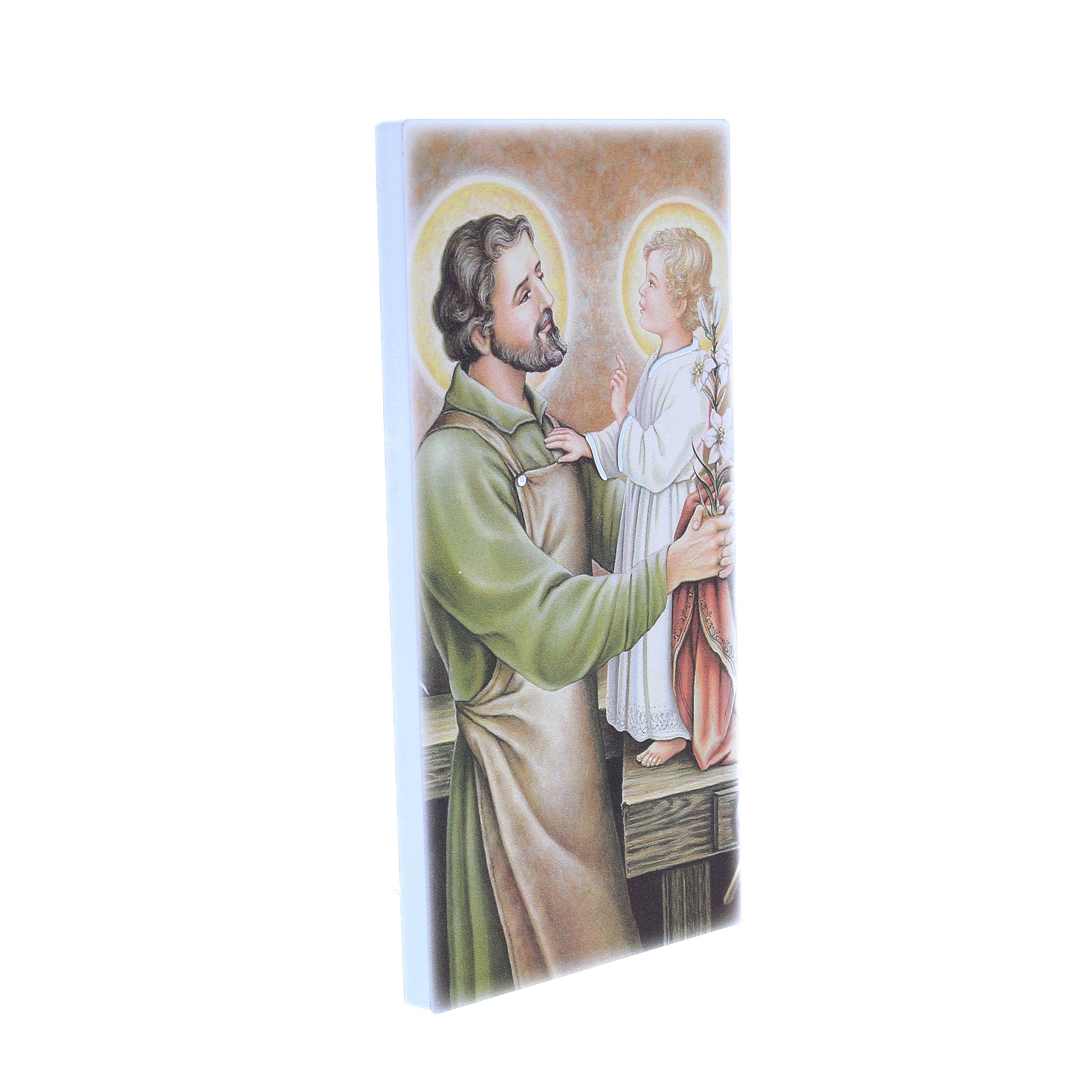Quadro in legno San Giuseppe con dettagli argentati. Dimensione 9x18 cm