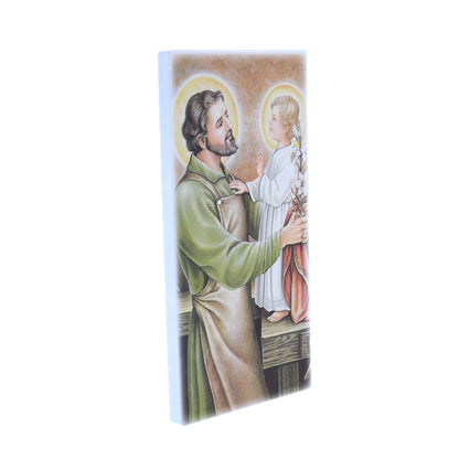 Quadro in legno San Giuseppe con dettagli argentati. Dimensione 9x18 cm