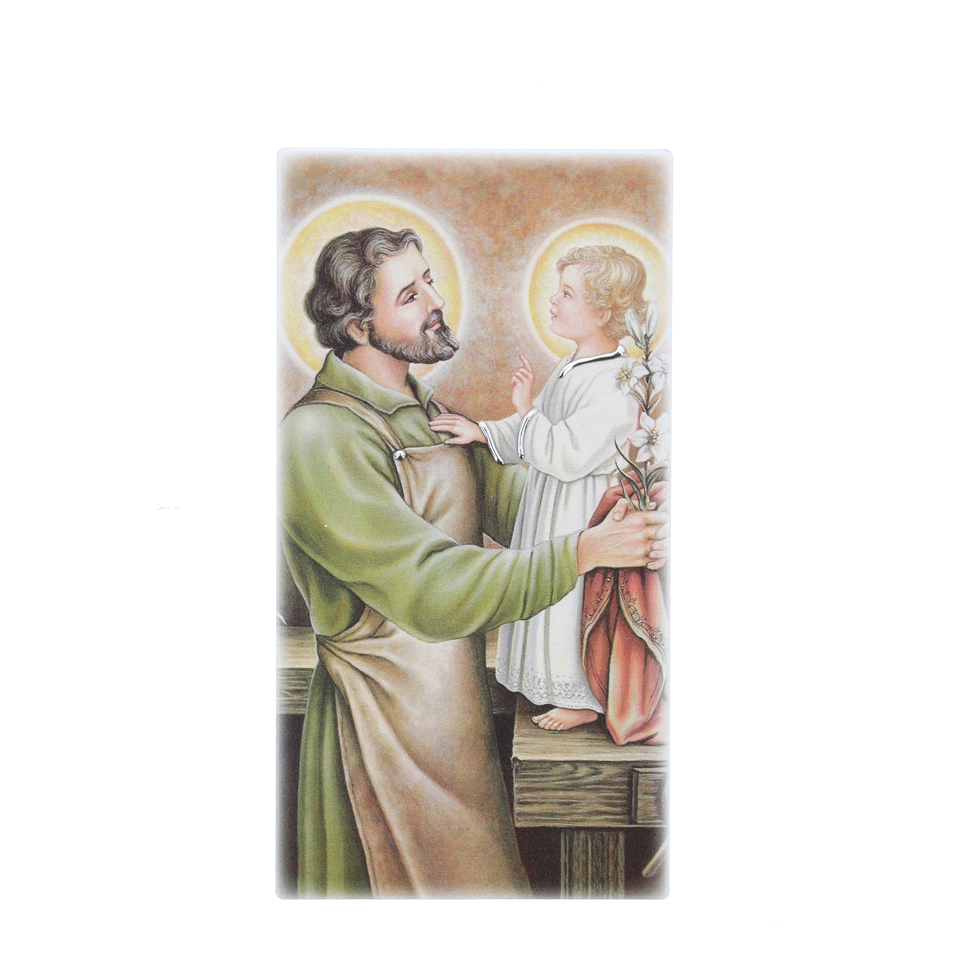 Quadro in legno San Giuseppe con dettagli argentati. Dimensione 9x18 cm