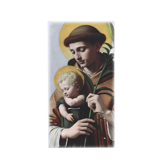 Quadro in legno Sant' Antonio con dettagli argentati. Dimensione 9x18 cm