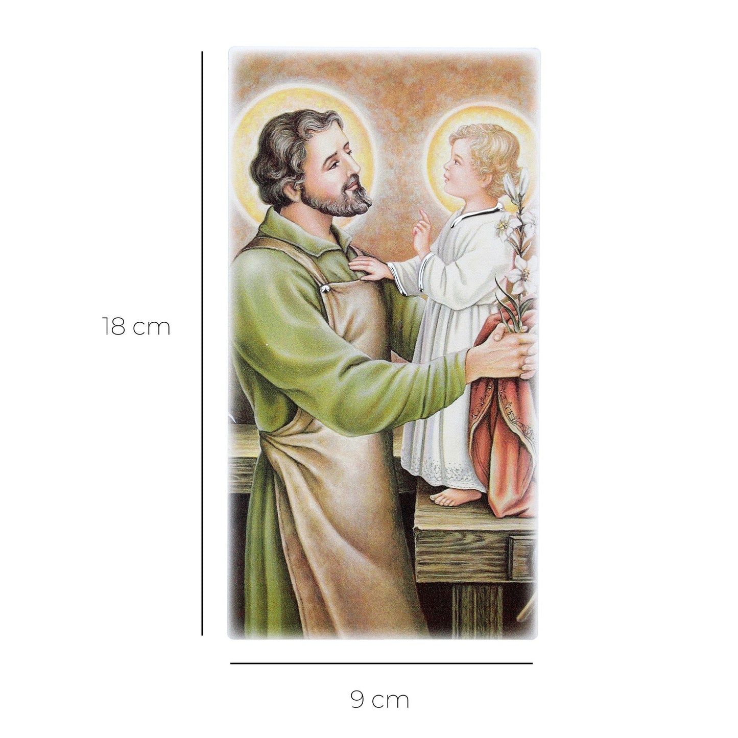 Quadro in legno San Giuseppe con dettagli argentati. Dimensione 9x18 cm