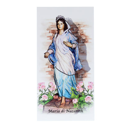 Quadro in legno Maria di Nazareth con dettagli argentati. Dimensione 18x36 cm