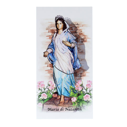 Quadro in legno Maria di Nazareth con dettagli argentati. Dimensione 9x18 cm