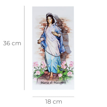 Quadro in legno Maria di Nazareth con dettagli argentati. Dimensione 9x18 cm
