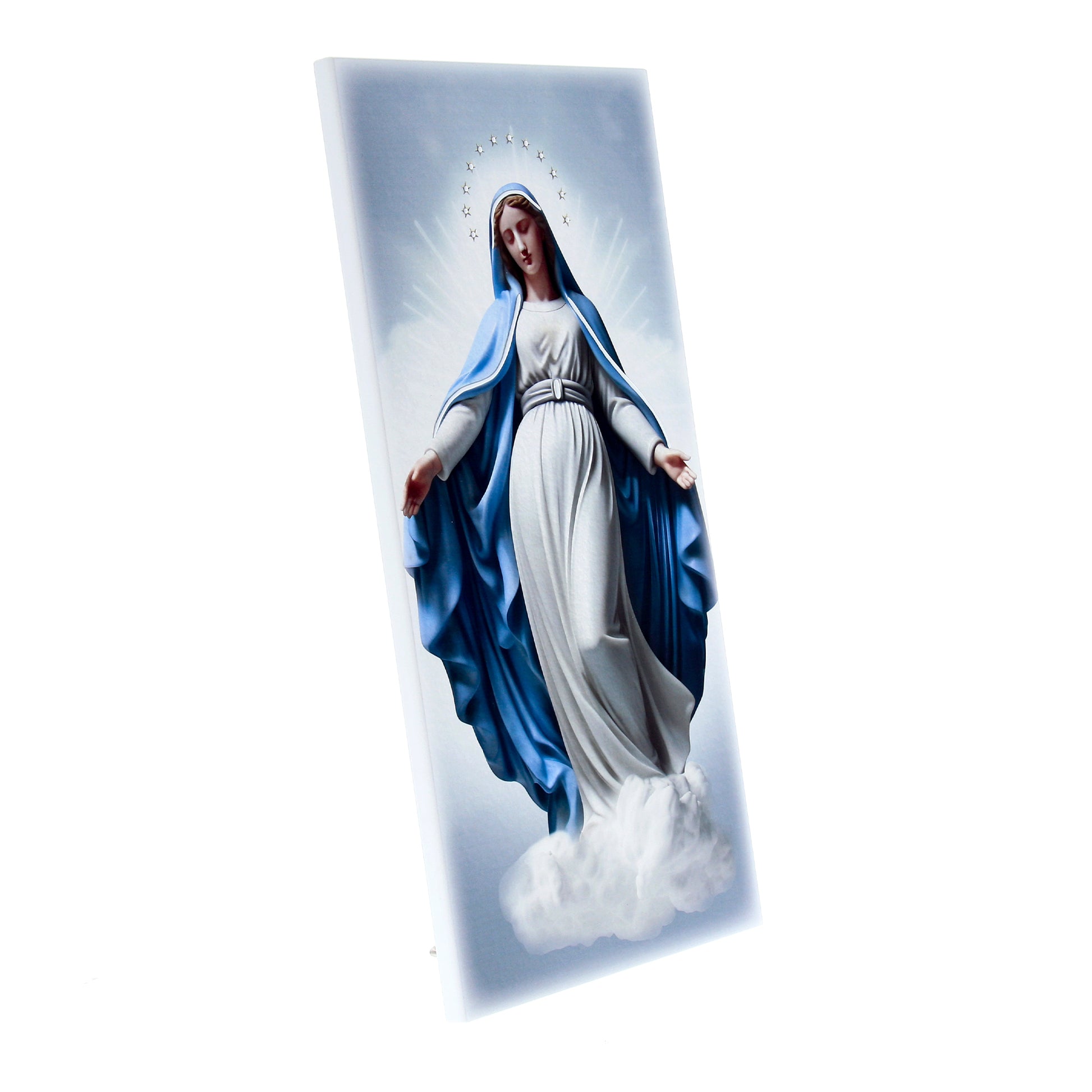 Quadro in legno Madonna con dettagli argentati. Dimensione 18x36 cm
