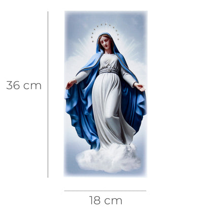 Quadro in legno Madonna con dettagli argentati. Dimensione 18x36 cm