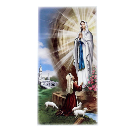 Quadro in legno Madonna di Lourdes con dettagli argentati. Dimensione 18x36 cm