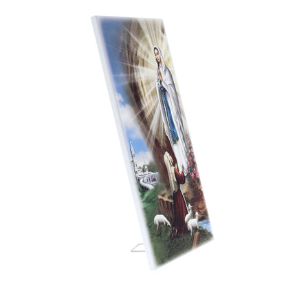 Quadro in legno Madonna di Lourdes con dettagli argentati. Dimensione 18x36 cm