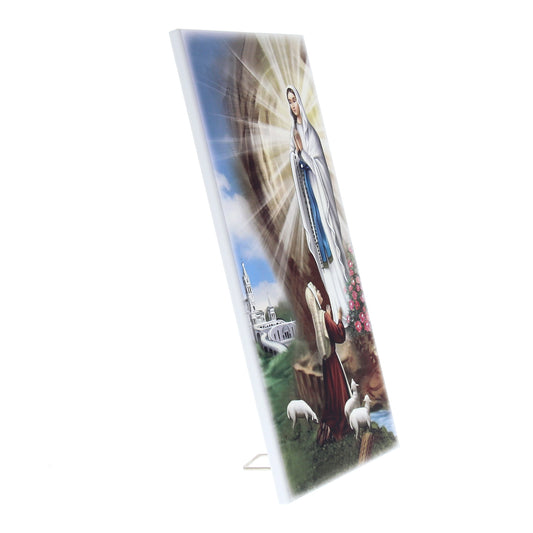 Quadro in legno Madonna di Lourdes con dettagli argentati. Dimensione 18x36 cm