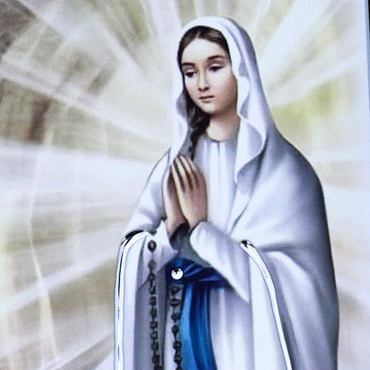 Quadro in legno Madonna di Lourdes con dettagli argentati. Dimensione 18x36 cm