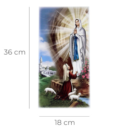 Quadro in legno Madonna di Lourdes con dettagli argentati. Dimensione 18x36 cm