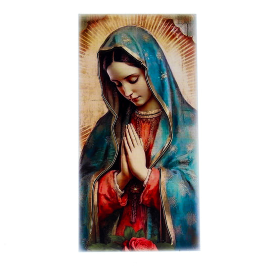 Quadro in legno Madonna di Guadalupe con dettagli dorati. Dimensione 18x36 cm