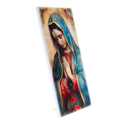 Quadro in legno Madonna di Guadalupe con dettagli dorati. Dimensione 18x36 cm
