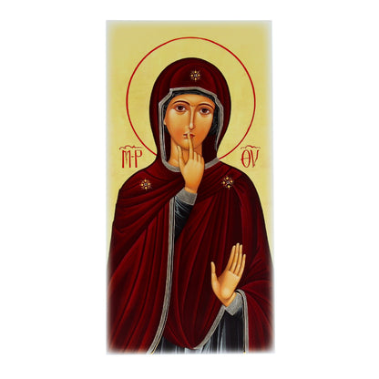 Quadro in legno Madonna del Silenzio con dettagli argentati. Dimensione 18x36 cm
