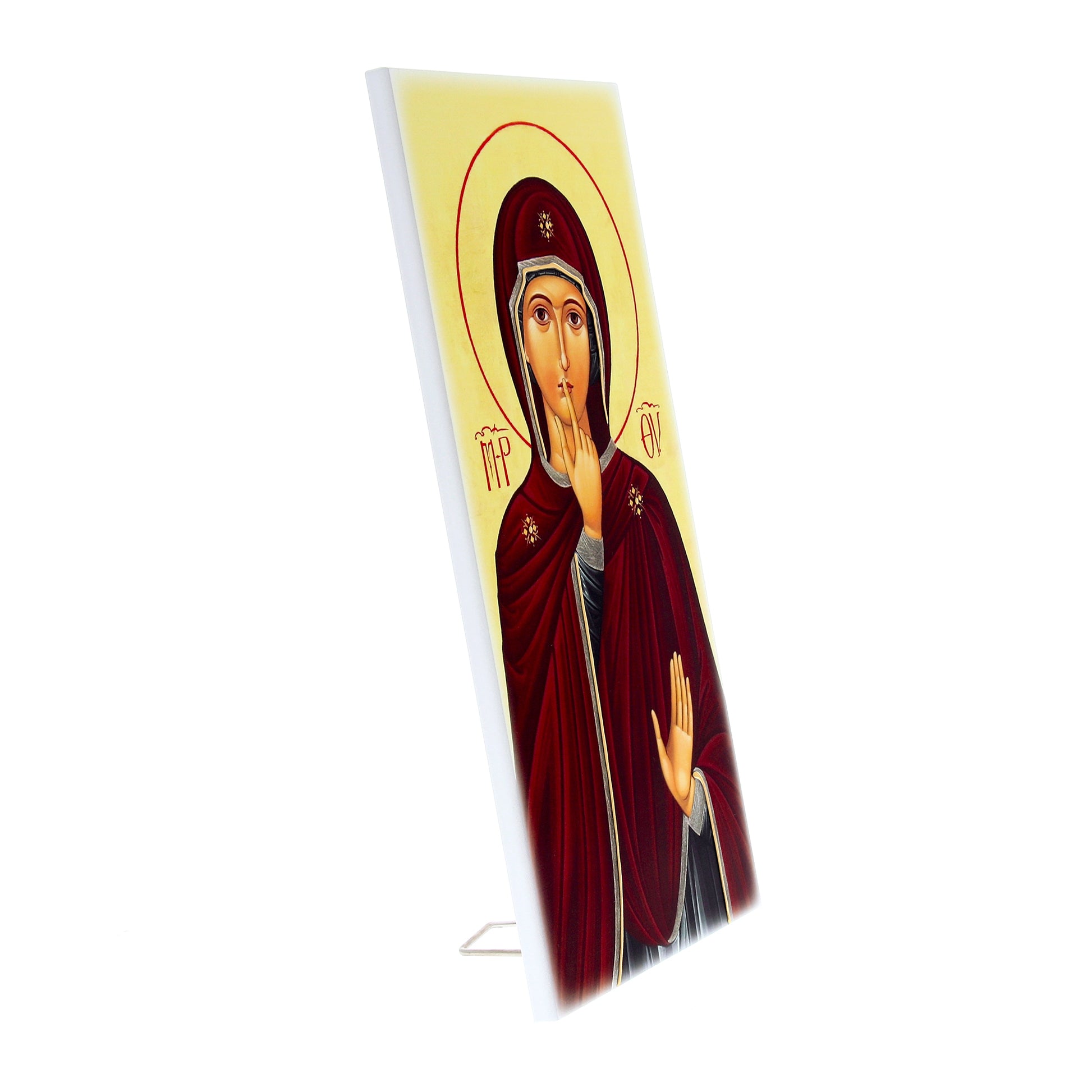 Quadro in legno Madonna del Silenzio con dettagli argentati. Dimensione 18x36 cm