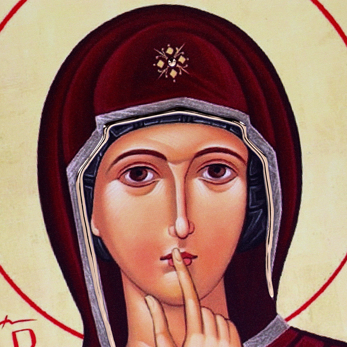 Quadro in legno Madonna del Silenzio con dettagli argentati. Dimensione 18x36 cm