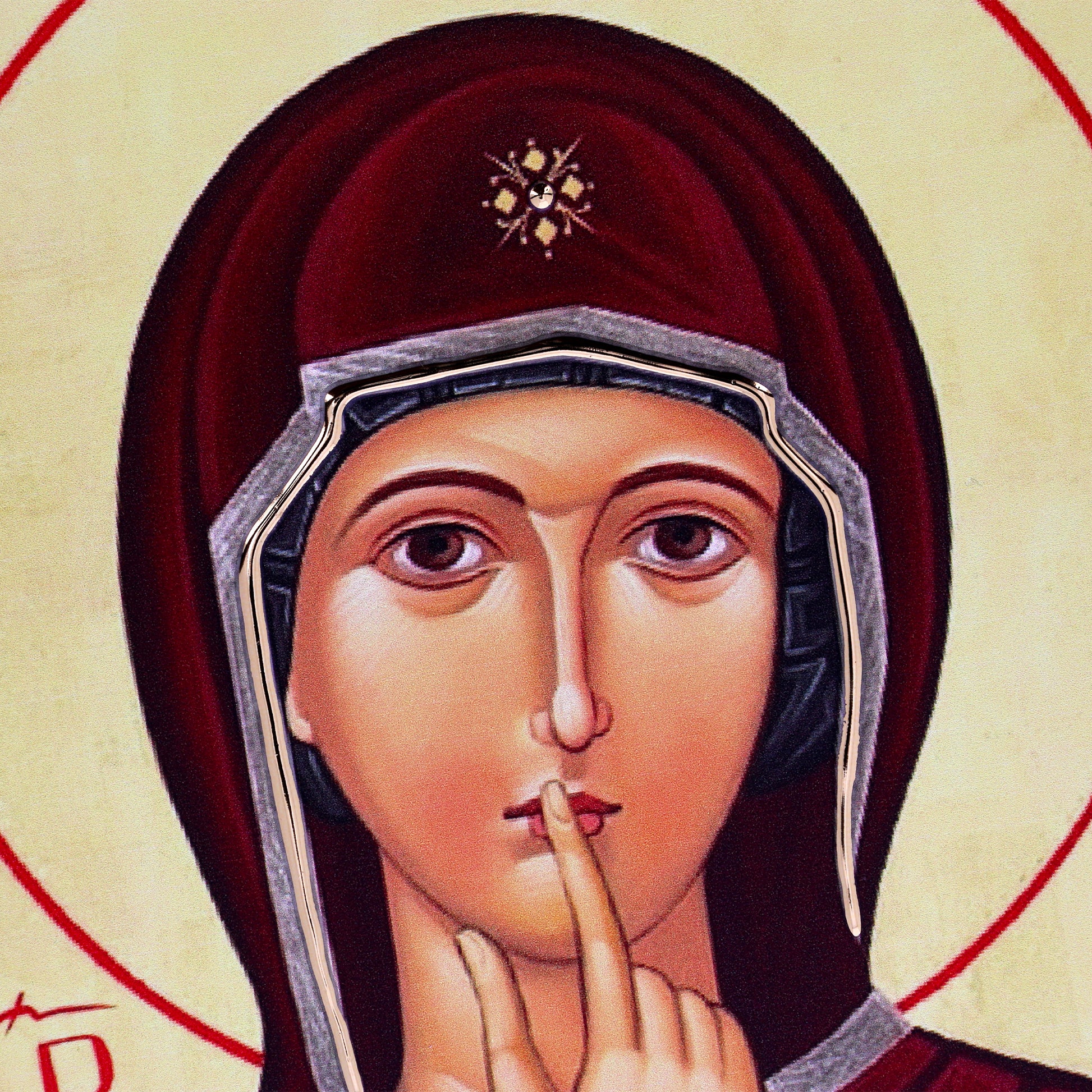 Quadro in legno Madonna del Silenzio con dettagli argentati. Dimensione 18x36 cm