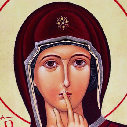 Quadro in legno Madonna del Silenzio con dettagli argentati. Dimensione 18x36 cm