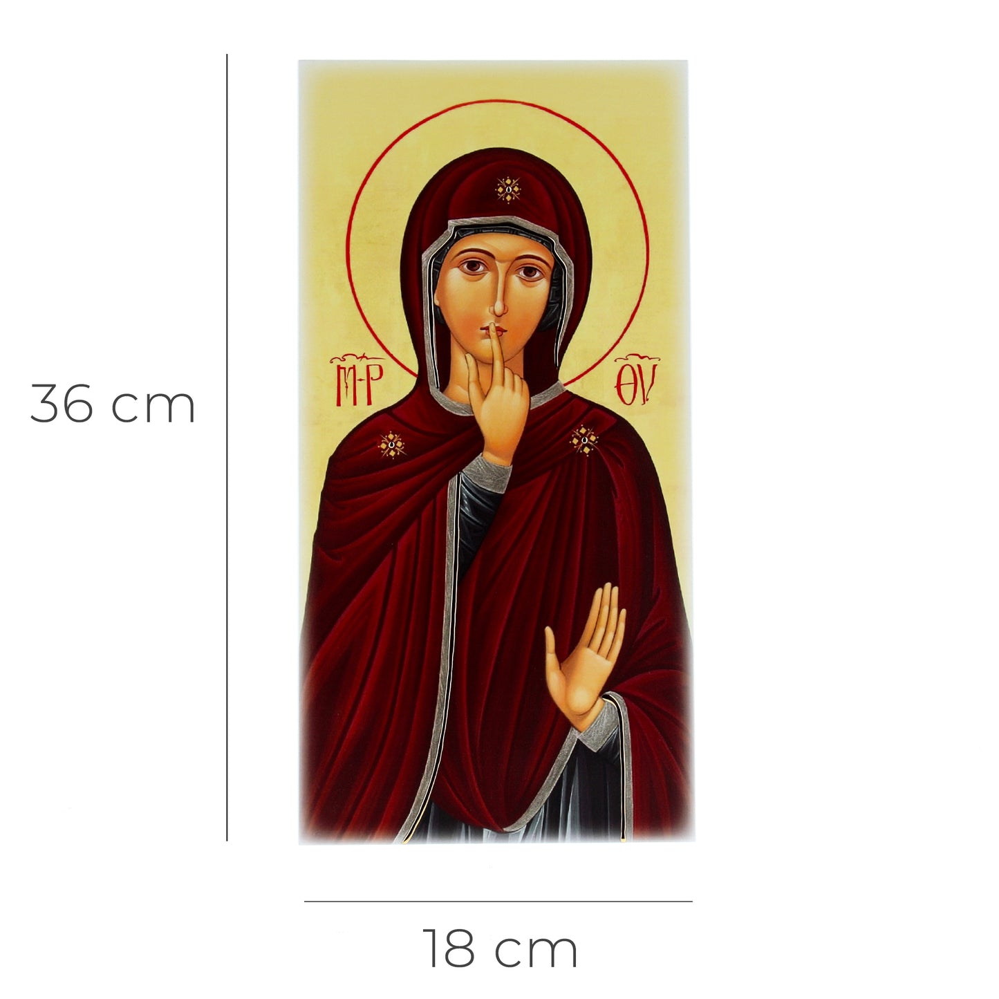 Quadro in legno Madonna del Silenzio con dettagli argentati. Dimensione 18x36 cm