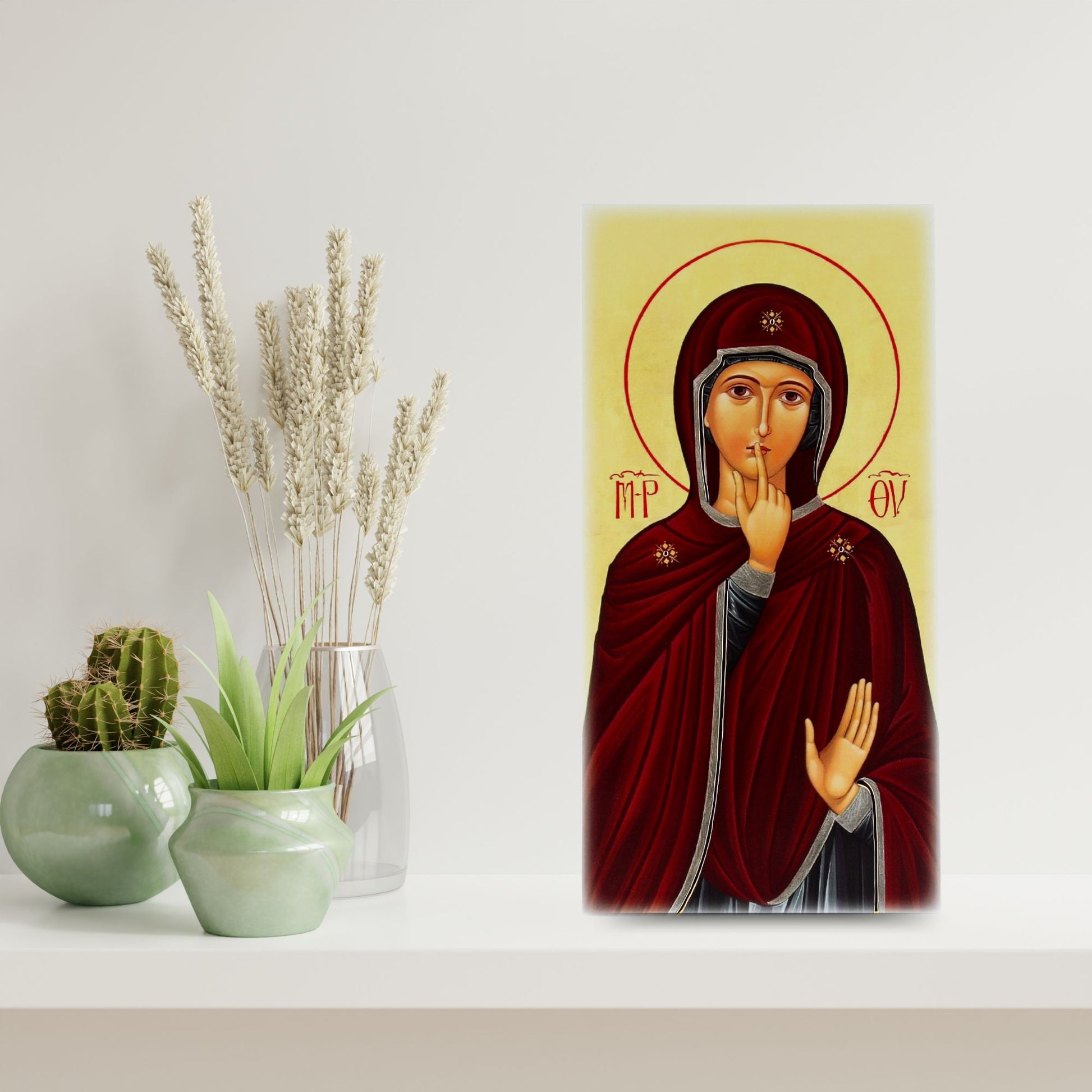 Quadro in legno Madonna del Silenzio con dettagli argentati. Dimensione 18x36 cm