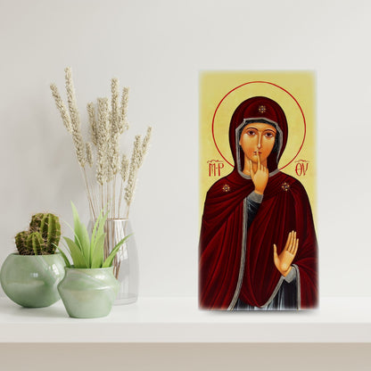Quadro in legno Madonna del Silenzio con dettagli argentati. Dimensione 18x36 cm