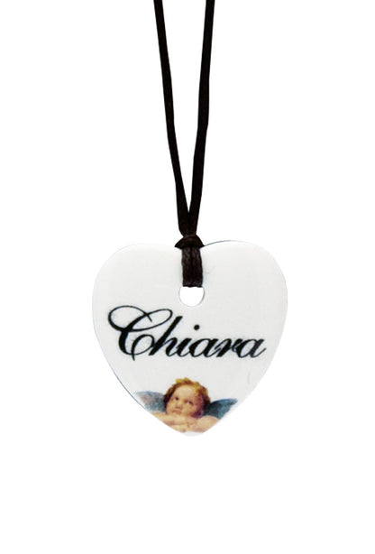 Ciondolo cuore in ceramica da personalizzare. Altezza 2,5 cm