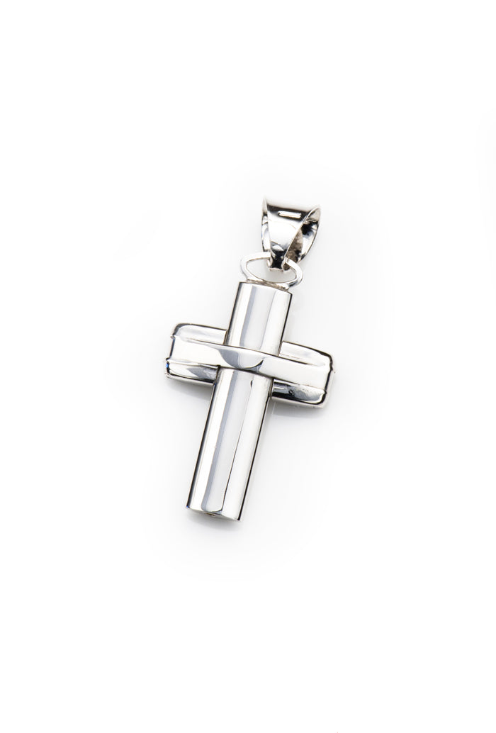 Ciondolo Croce in argento 925 rodiato. Dimensioni 1,5x2,4 cm