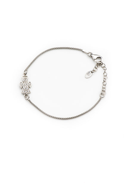 Bracciale maglia coreana Angelo con zirconi in argento 925 rodiato. Lunghezza 17+3 cm