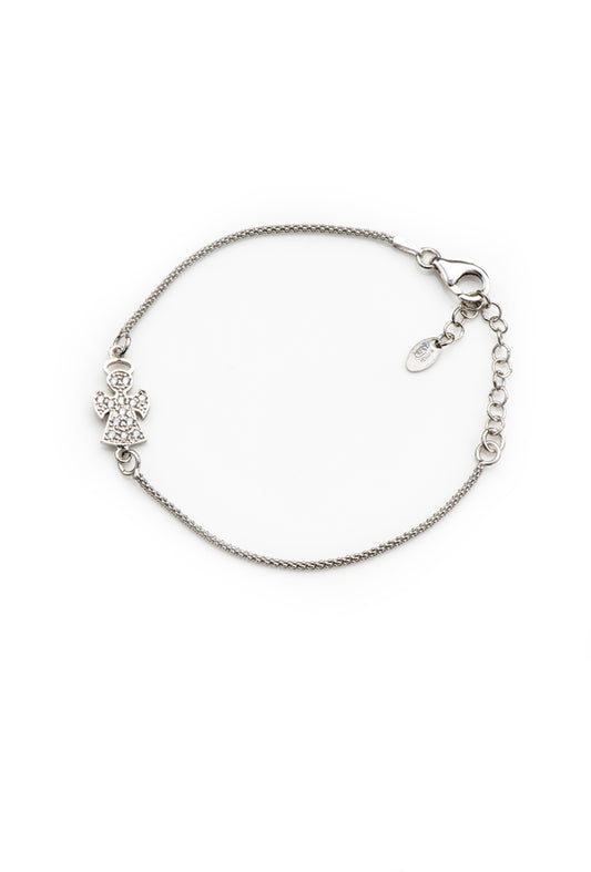 Bracciale maglia coreana Angelo con zirconi in argento 925 rodiato. Lunghezza 17+3 cm
