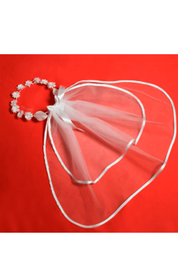 Velo in tulle con coroncina floreale bianca per tunica Prima Comunione