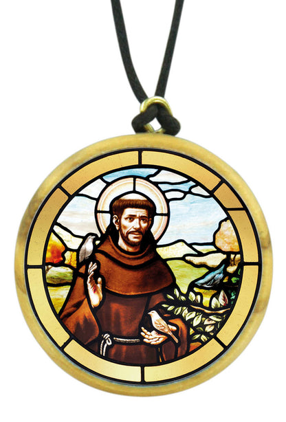 Ciondolo in legno d'olivo con immagine serigrafata. Diametro 3,5 cm