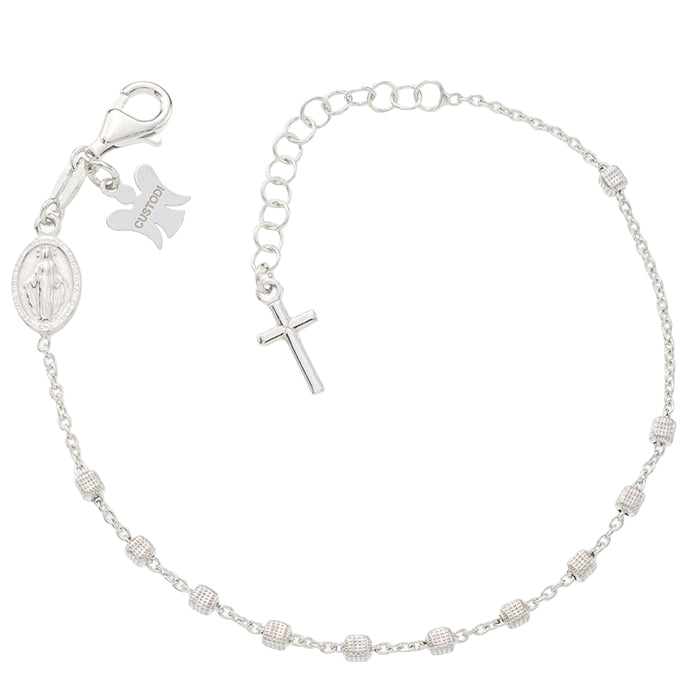 Bracciale decina acini cubetto lavorato in argento 925 rodiato. Lunghezza  17+ 3 cm