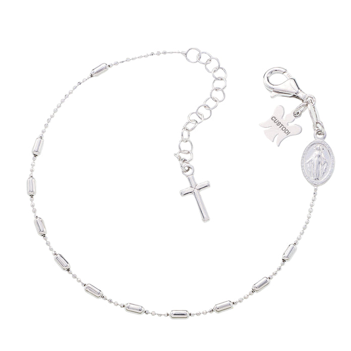 Bracciale decina con acini a barilottino in argento 925 rodiato. Lunghezza  17+3 cm