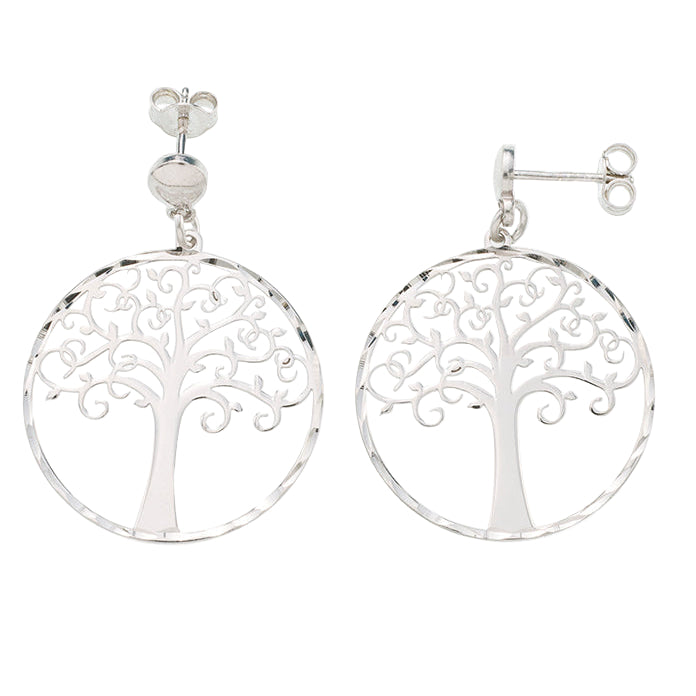 Orecchini pendente "Albero della Vita" in argento 925 rodiato. Diametro 2,5 cm