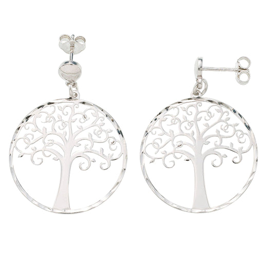 Orecchini pendente "Albero della Vita" in argento 925 rodiato. Diametro 2,5 cm