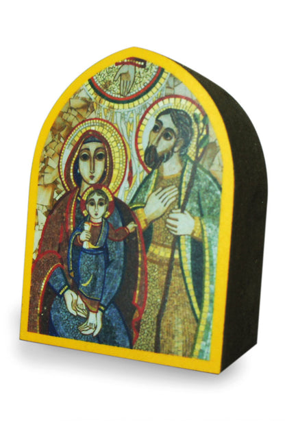 Icona su tavola a cuspide "Sacra Famiglia". Dimensioni 17,7x23,7 cm