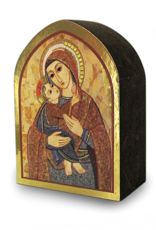 Icona a cuspide "Madonna con bambino". Dimensioni 21x28,7 cm