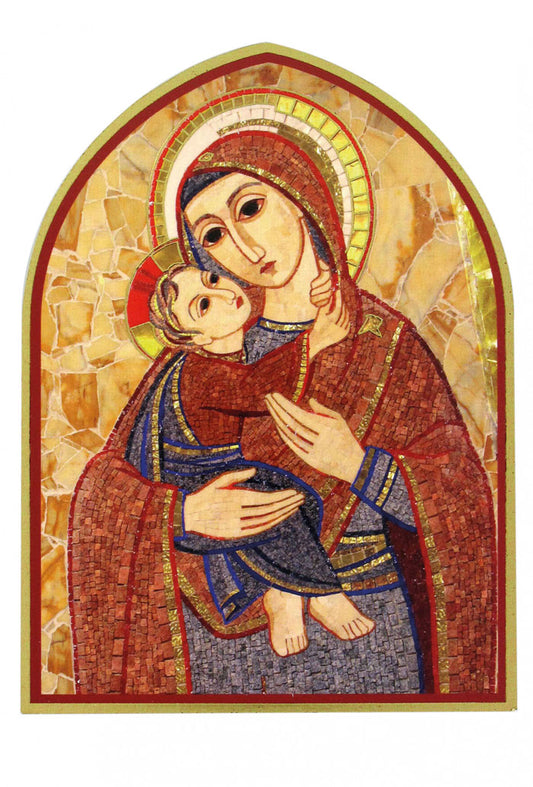 Icona a cuspide "Madonna con bambino". Dimensioni 21x28,7 cm