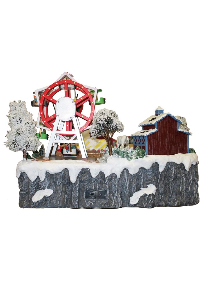 Villaggio Natalizio "Fiera paesana" animato da luci, suoni e movimenti. Dimensioni 36x44x40 cm