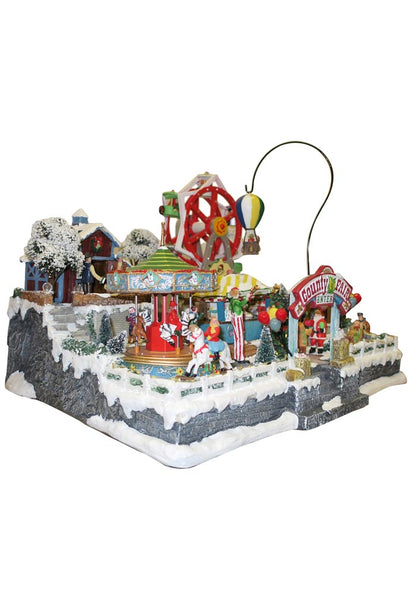 Villaggio Natalizio "Fiera paesana" animato da luci, suoni e movimenti. Dimensioni 36x44x40 cm