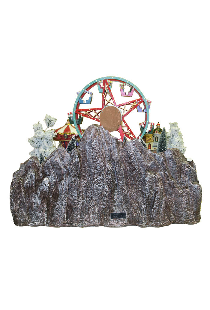 Villaggio Natalizio "Giostra e ruota panoramica" animato da luci, suoni e movimenti. Dimensioni 45x59x35 cm