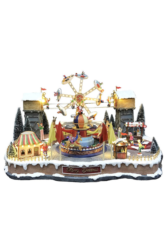 Villaggio Natalizio "Luna Park" animato da luci, suoni e movimenti. Dimensioni 41x68x46 cm