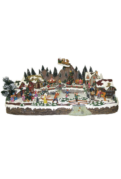 Villaggio Natalizio "Paese e Lago" animato da luci, suoni e movimenti. Dimensioni 63x28x43 cm