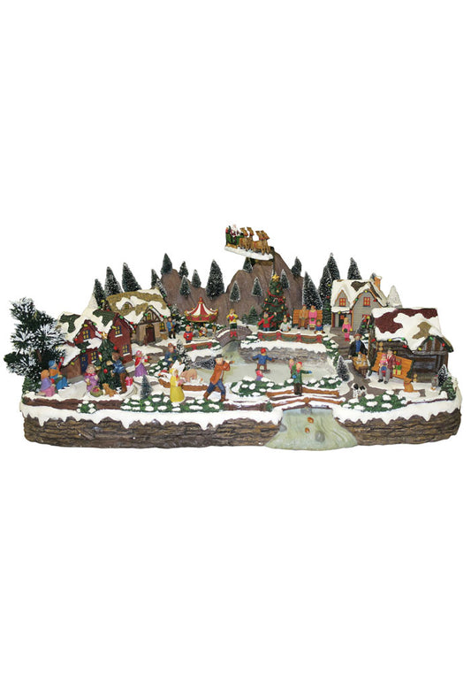 Villaggio Natalizio "Paese e Lago" animato da luci, suoni e movimenti. Dimensioni 63x28x43 cm
