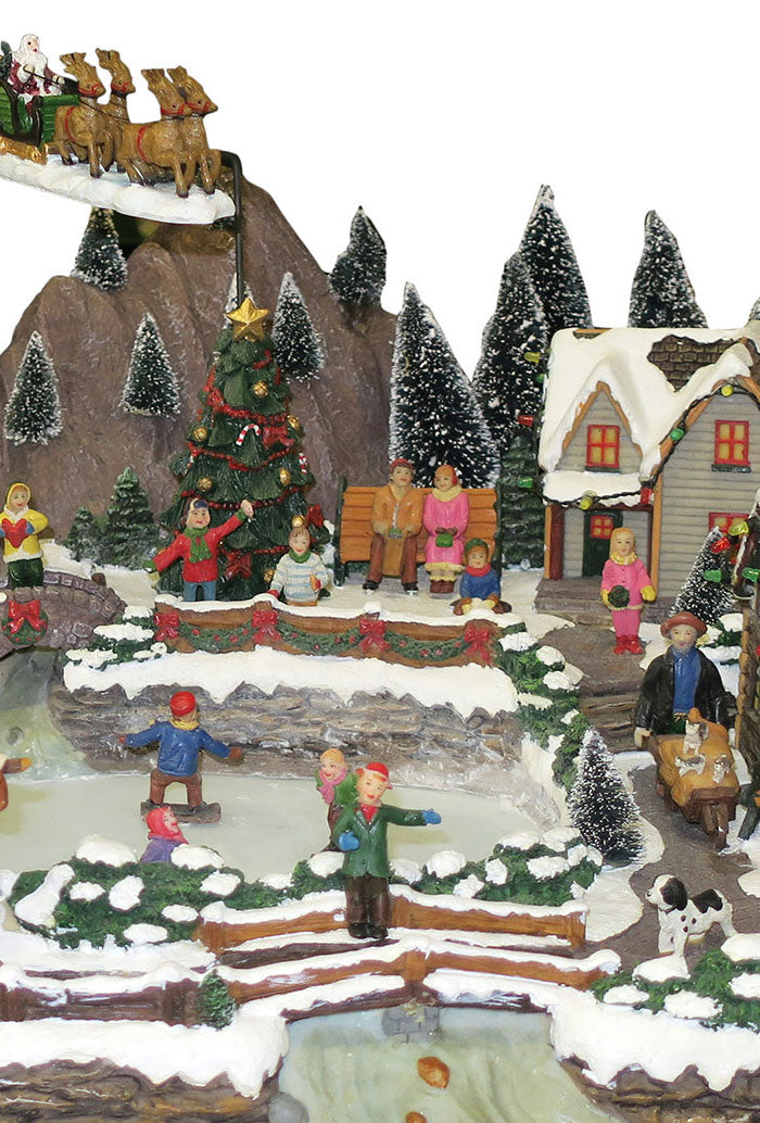 Villaggio Natalizio "Paese e Lago" animato da luci, suoni e movimenti. Dimensioni 63x28x43 cm