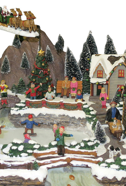 Villaggio Natalizio "Paese e Lago" animato da luci, suoni e movimenti. Dimensioni 63x28x43 cm