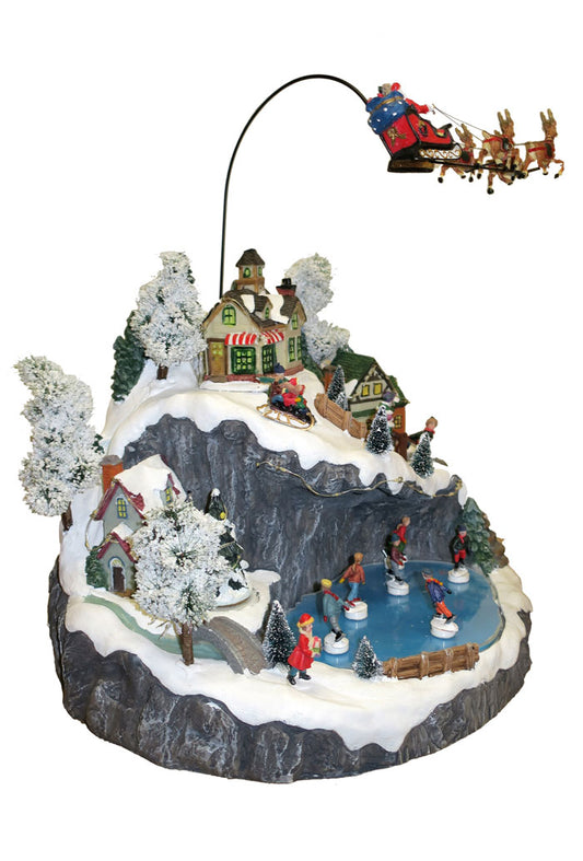 Villaggio Natalizio "Lago ghiacciato" animato da luci, suoni e movimenti. Dimensioni 35x35x40 cm