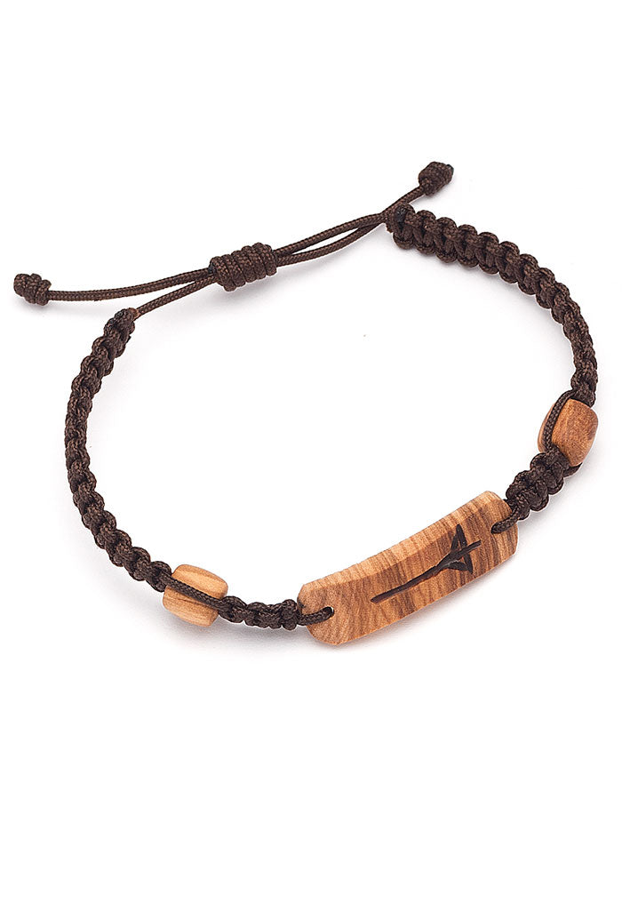 Bracciale in corda e placca in legno d'ulivo con Croce incisa